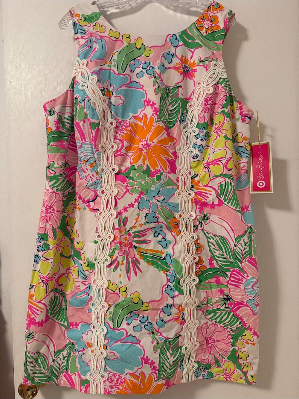 Lilly Pulitzer Floral Lace-Trim Mini Dress in Pink, Green, Blue, Orange